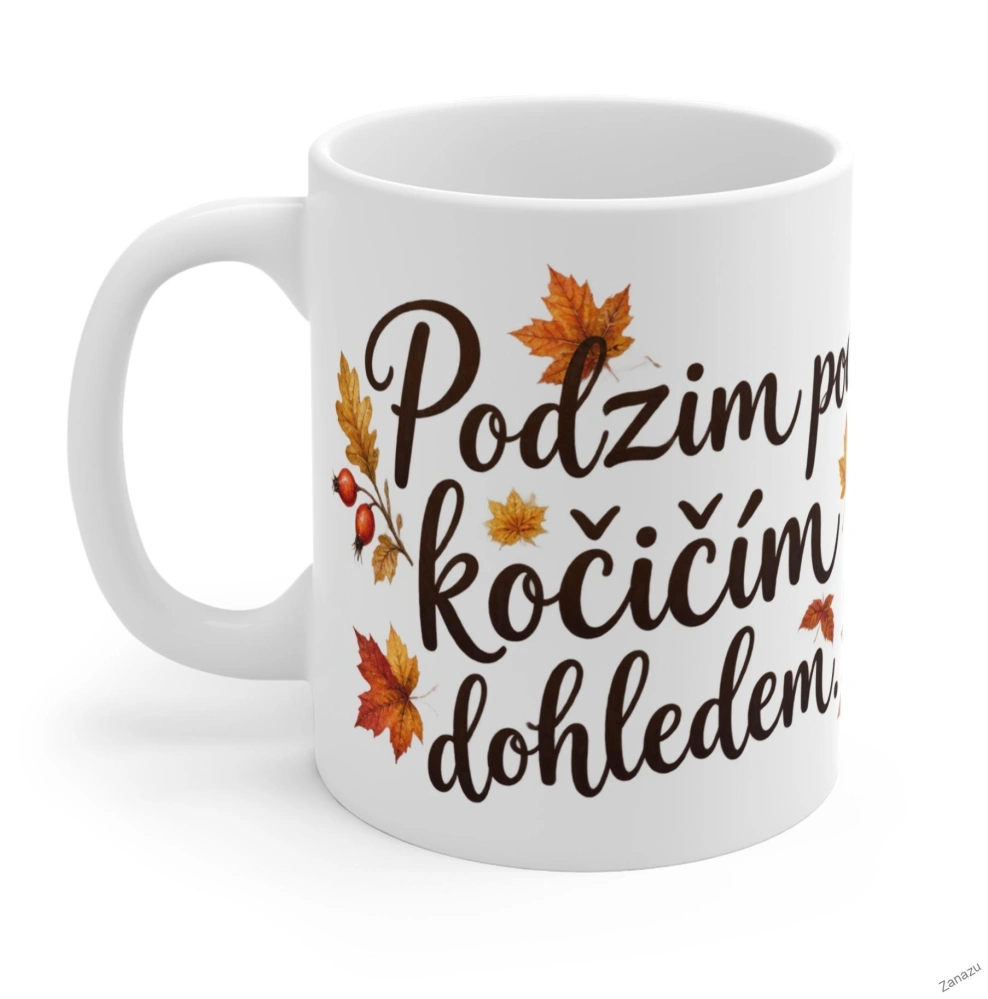 Podzimní hrnek s kočkou – „Podzim pod kočičím dohledem.“
