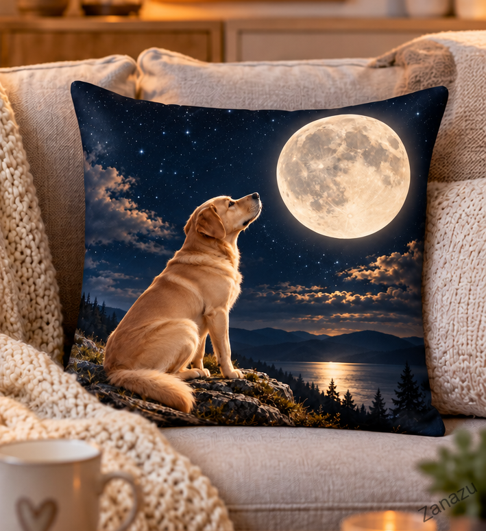 Polštář labrador pod měsíčním svitem – 40 × 40 cm