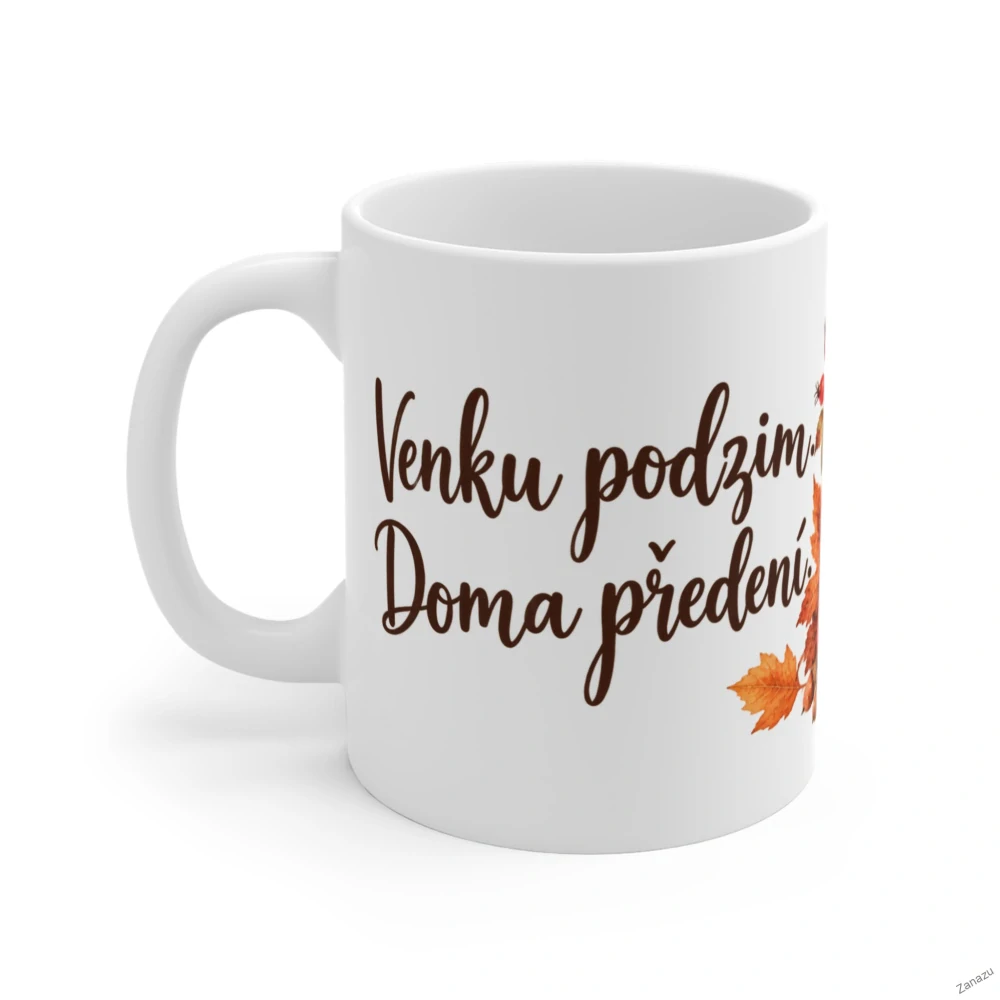 Podzimní hrnek s kočkou – „Venku podzim, doma předení."