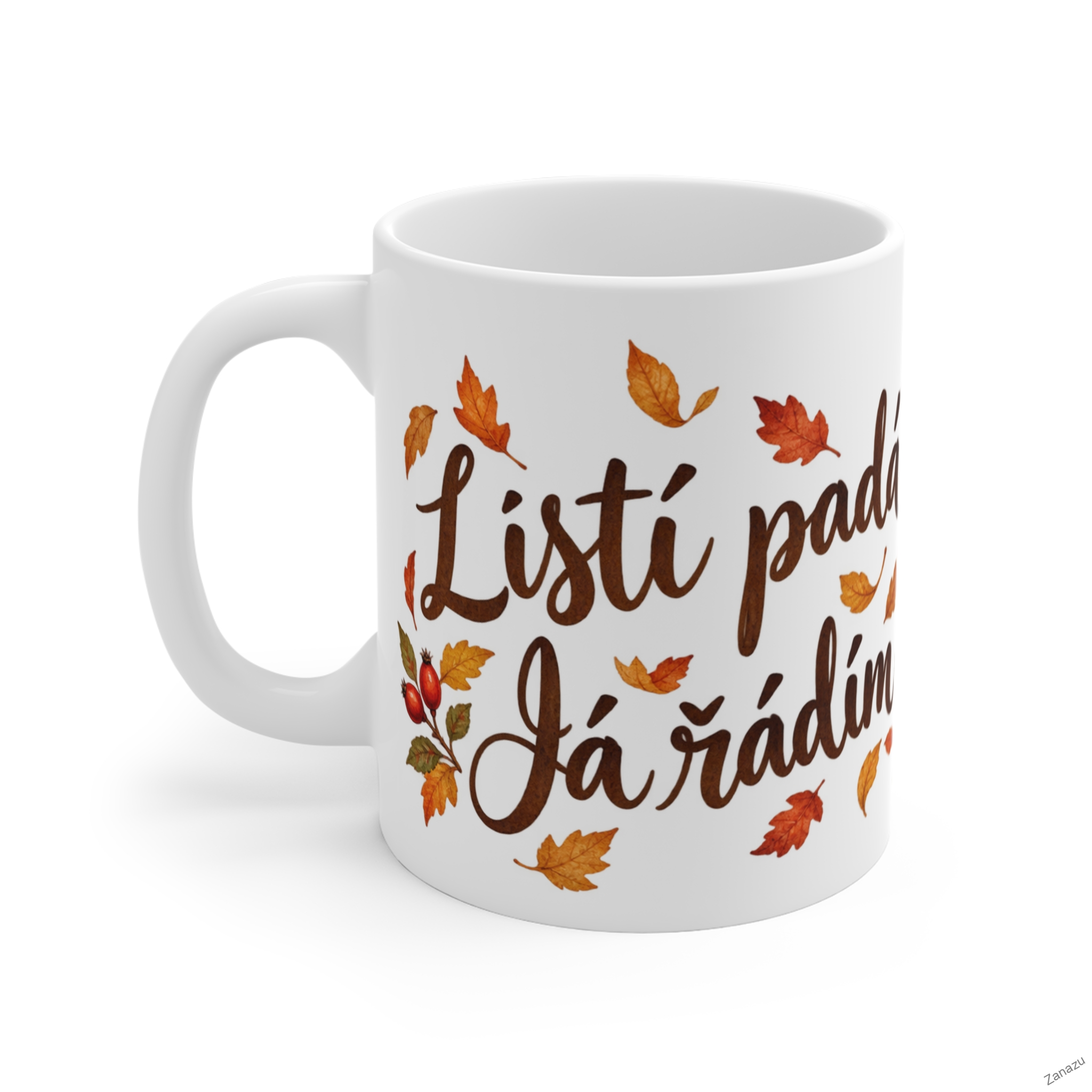 Podzimní hrnek s kočkou – „Listí padá. Já řádím.“