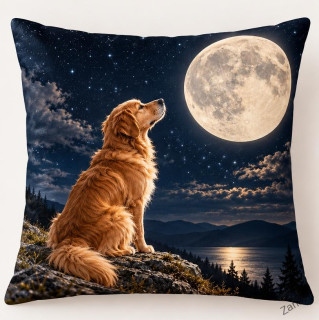 Polštář Zlatý retrývr pod měsíčním svitem – 40 × 40 cm